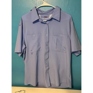 World Wide Sportsman Mens Blue Short Sleeve Fishing Shirt Ventilated Button Up